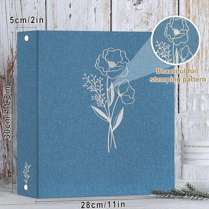 Lanpn 8.5x11 inch Scrapbook Photo Album, Linen Cover Archival Acid Free Top Load 3 Ring Binder Folder Photo Book 8.5 x 11 with 30 Plastic Sleeves 60 Pages (Blue) - Image 2