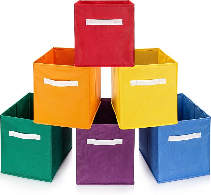 Rainbow Bins Organization Set of Six 10.5 X 10.5 Cube Storage Bins for Bedroom, Classroom, Playroom or Cube Organizer by Luv+Color