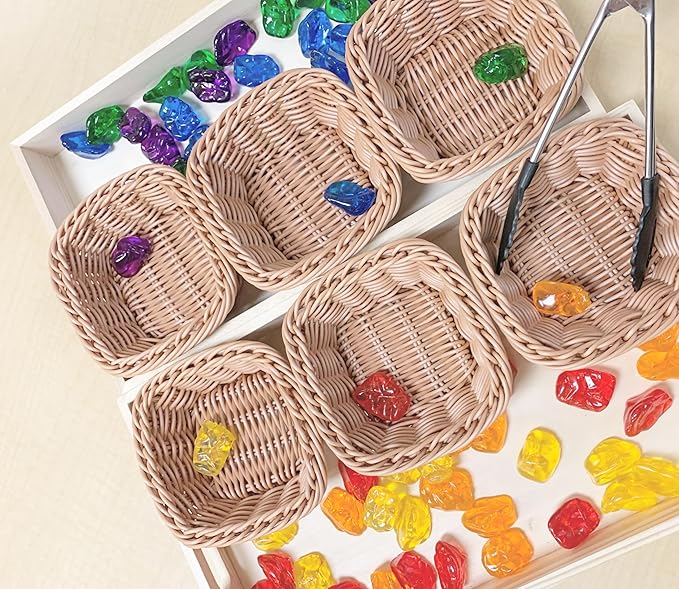 Constructive Playthings Set of Six 5" Square Plastic Woven Baskets for Storage or Sorting - Image 4