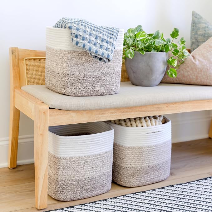 NaturalCozy Storage Cubes 11 Inch Cotton Rope Woven Baskets for Organizing, 3-Pack | Cube Storage Bin | Square Storage Baskets for Shelves Organizer, Classroom, Kids Toy Bins, Closet, Baby Nursery - Image 4