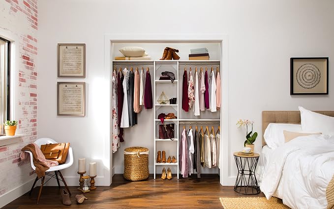 ClosetMaid SuiteSymphony Wood Closet Organizer Kit with Tower, 3 Hang Rods, Top Shelves, Adjustable, Fits Spaces 5 - 9 ft. Wide, Pure White - Image 7