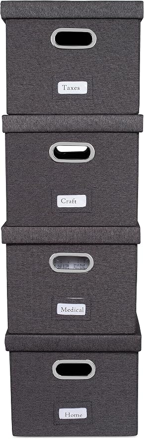 Internet's Best Collapsible File Storage Organizer with Lid - Decorative Linen Filing & Storage Office Box – Hanging Letter/Legal Folder – Home Office Bins Cabinet – Charcoal Container - 6 Pack - Image 8