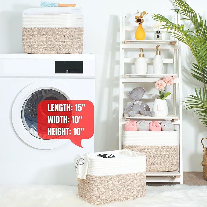 3-Pack Storage Baskets for Shelves, Playroom and Classroom Basket, Book Decorative Cube Bins, Woven Closet Organizers, Baby Nursery Baskets, Light Brown - Image 7