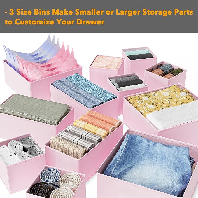 SpaceAid Drawer Organizer Clothes, 12 Pack Dresser Organizer Bins for Nursery, Closet Organization and Storage Dividers for Clothing, Baby Clothes, Underwears, Socks (Pink) - Image 5