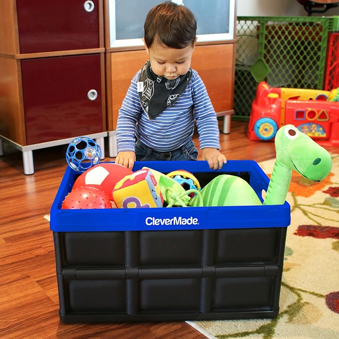 CleverMade CleverCrates 62 Liter Collapsible Storage Bin/Container: Solid Wall Utility Basket/Tote, Royal Blue - Image 4