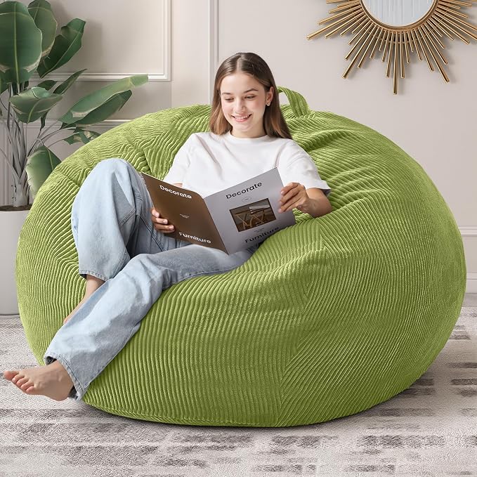 5FT Bean Bag Chair for Adults,Gaint Teardrop Beanbag with Filler | Beanbag Chair with Memory Foam Filled,Bean Bags with Handy Handle&Machine Washable Cover for Living Room,Bedroom-Green by Cansunna