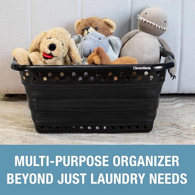 CleverMade Collapsible Plastic Laundry Basket, 39L Laundry Hamper, Black | Save Space in Small Laundry Rooms | Rigid Walls Hold 45 lb, Molded Handles Ease Carrying, and Flexible Panels Fold Flat - Image 5