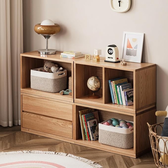 4 Pack Storage Baskets for Organizing, Woven Baskets for Shelves, White&Light Brown - Image 6