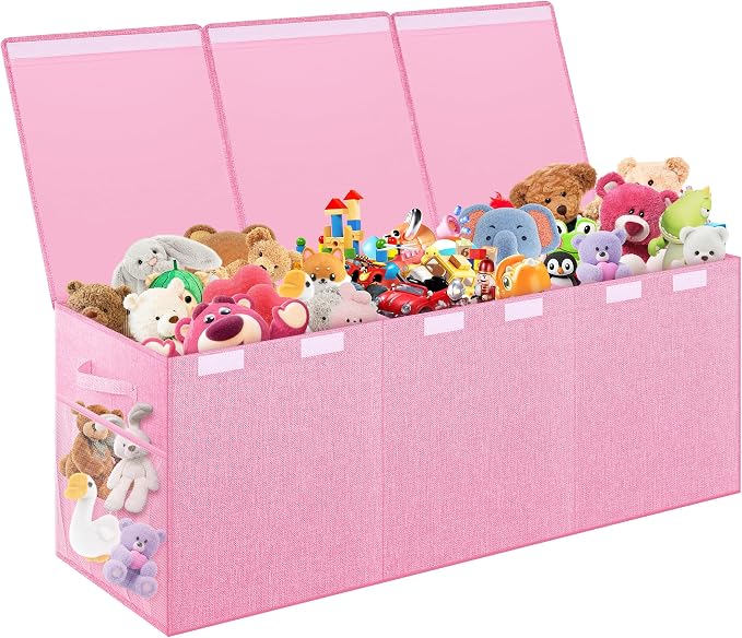 Extra Large Toy Box with Lids, Collapsible Storage Chest, 40"x16"x16" Pink | Sturdy Toy Storage Organizer with Dividers, Toybox for Kids Boys Girls, Bedroom Nursery Playroom Organization by Mabahoo