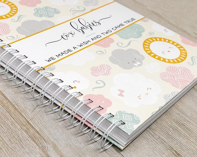 Personalized Twin Pregnancy Journal - Hardcover Pregnancy Memory Book Customized with Babies’ Names, Nicknames or Phrase - Prompted Journal for New Moms (Happy Clouds) - Image 2