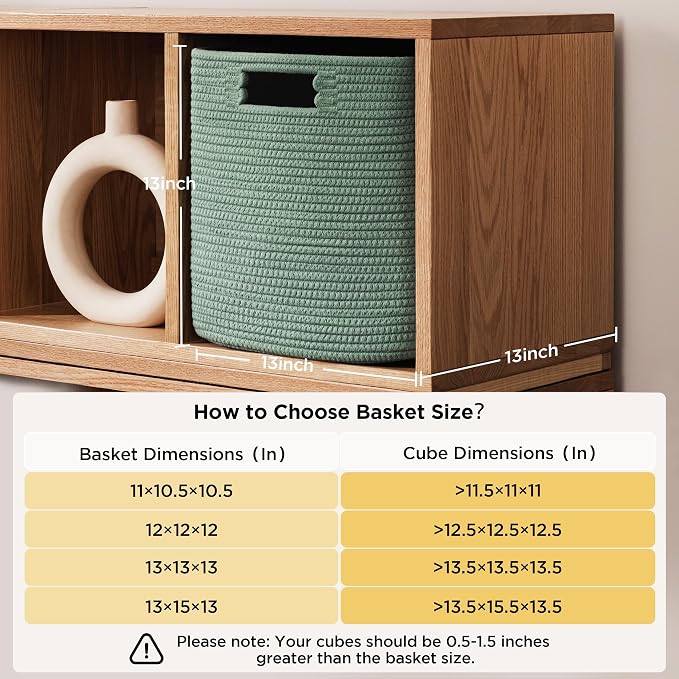 UBBCARE Set of 4 Storage Basket-13 X 13 X 13 In, Cotton Rope Basket for Shelves, Toys, Book, Cube Storage Bins with Handles, Woven Storage Basket for Organizing, Green - Image 2