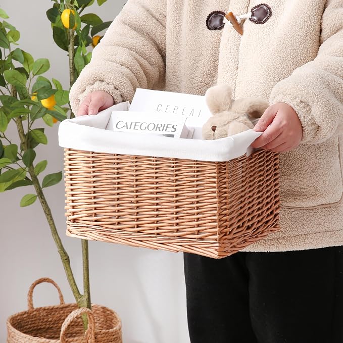 Handwoven Willow Storage Basket with Removable Cotton Liner – Eco-Friendly Organizer for Home Décor - Image 2