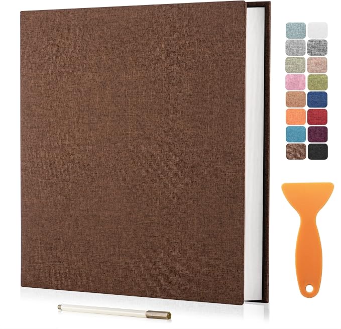 Large Photo Album Scrapbook, Holds 4x6, 8x10 Pictures, Self-Adhesive Pages for Baby, Wedding, Travel & Family Memories, Includes Metallic Pen & Scraper, DIY Memory Book for Gifts 13"x12.8" 60 Pages by HoneyTolly