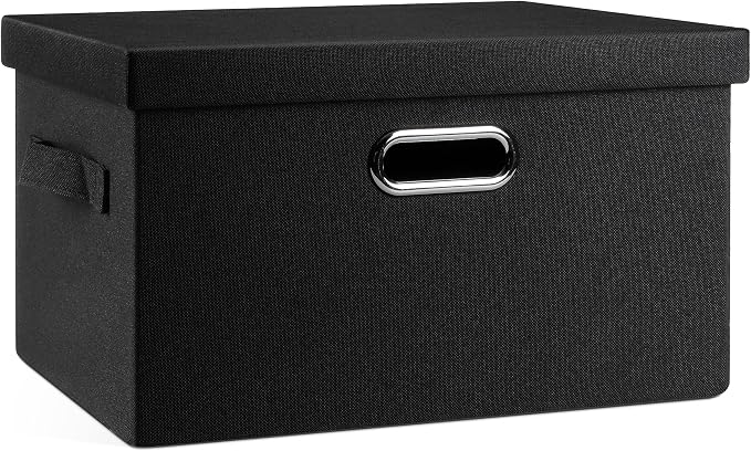 Graciadeco Medium 15" 21 Quart Collapsible Stackable Storage Bins with Lids, 1 Pack Black Foldable Fabric Closet Storage Boxes with Lids, 4 Handles Heavy-duty Linen Cube Baskets for Bedroom | 21 Quart 1 Pack Black Collapsible Stackable Linen Fabric 4 H... by GraciadecoStorage