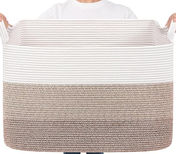 Goodpick 105L Extra Large Woven Rope Blanket Basket, Rectangle, Light Brown | 25'' x 16'' x 16'' Storage Basket for Blankets, Pillows, Toys & Clothes, Living Room, Bedroom & Nursery Organization by Goodpick