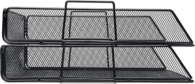 Exerz Paper Sorter Stackable/Desk Letter Tray A4 File Holder 2pcs - Wire Mesh - Office, School - Black | Durable Metal Mesh Holds Papers Files Folders Notebooks And Magazines For Office Home Study Classroom Desks - Image 6