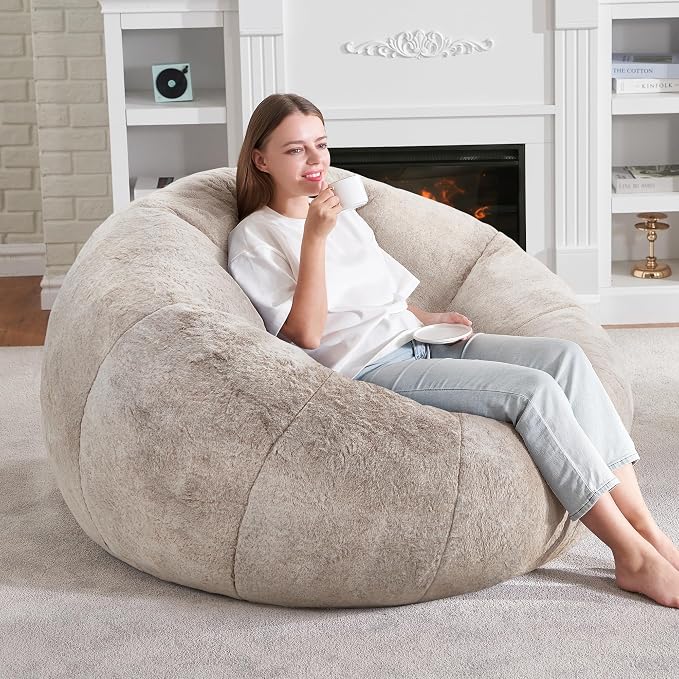 Hobestluk Large Bean Bag Chair for Adults to Relax, Donut-Shaped (Brown) | Special Donut Design, Memory Foam Filling, Comfortable Stuffed Sofa, Relaxing, Reading or Playing, Soft Plush Faux Fur Fabric - Image 4