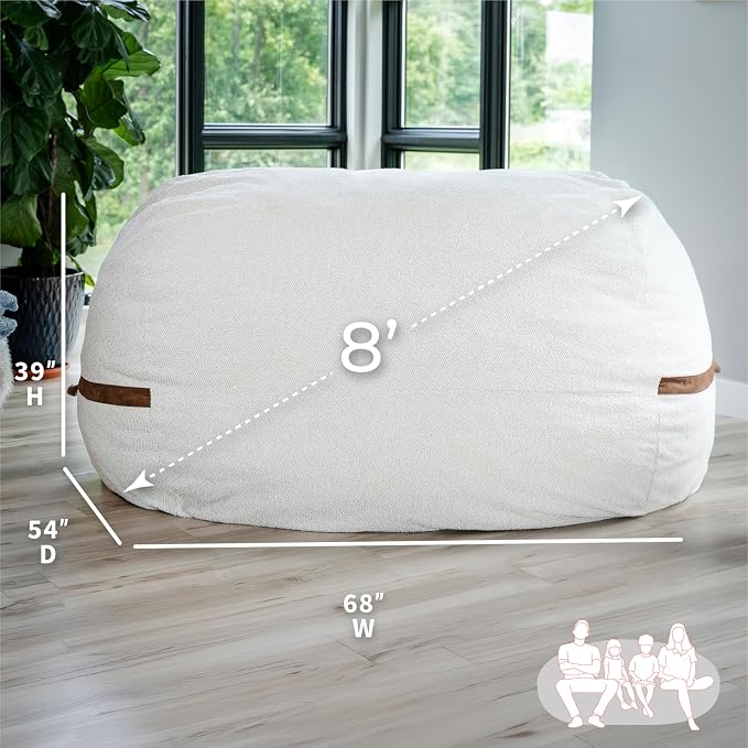 Big Joe Fuf 8Ft Giant Foam Bean Bag Chair, Oversized Couch with Removable Cover for Kids, Teens, Adults, Sandstone Textured Boucle, 8 Foot | Premium Shredded Foam Filled, Textured Boucle, Adult-Sized Comfortable Seating, Supports Up to 300 lbs - Image 3