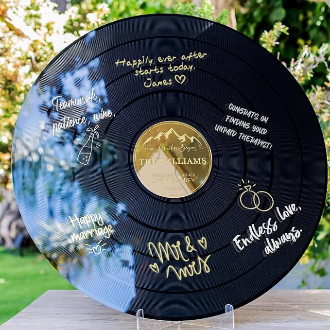 Wedding Vinyl Record Alternative Guestbook | First Dance Special Song Record Guest Book for Wedding Guests | Custom Acrylic Record Wedding GuestBook Alternative - D1 - Image 7