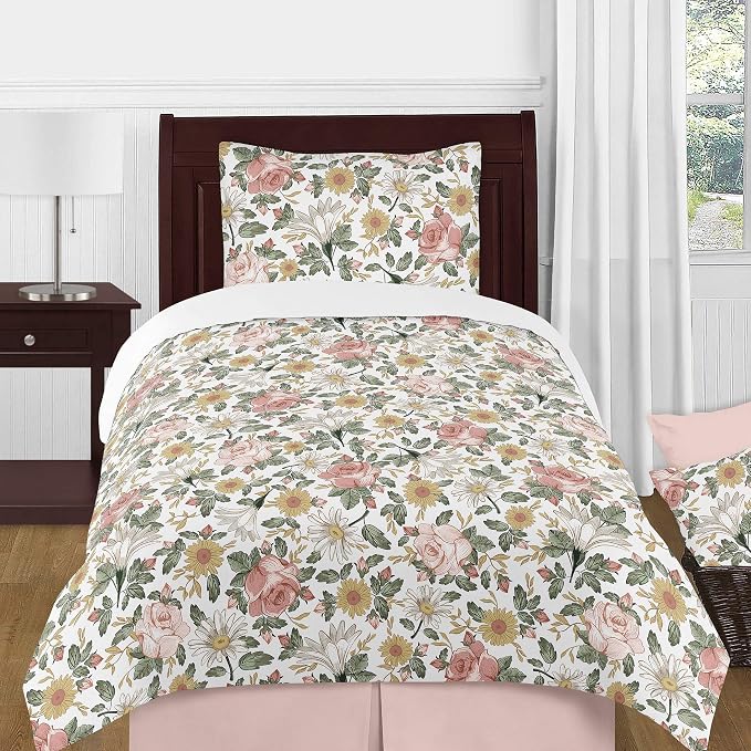 Sweet Jojo Designs Vintage Floral Boho Foldable Fabric Storage Cube Bins Boxes Organizer Toys Kids Baby Childrens - Set of 2 - Blush Pink, Yellow, Green and White Shabby Chic Rose Flower Farmhouse - Image 4