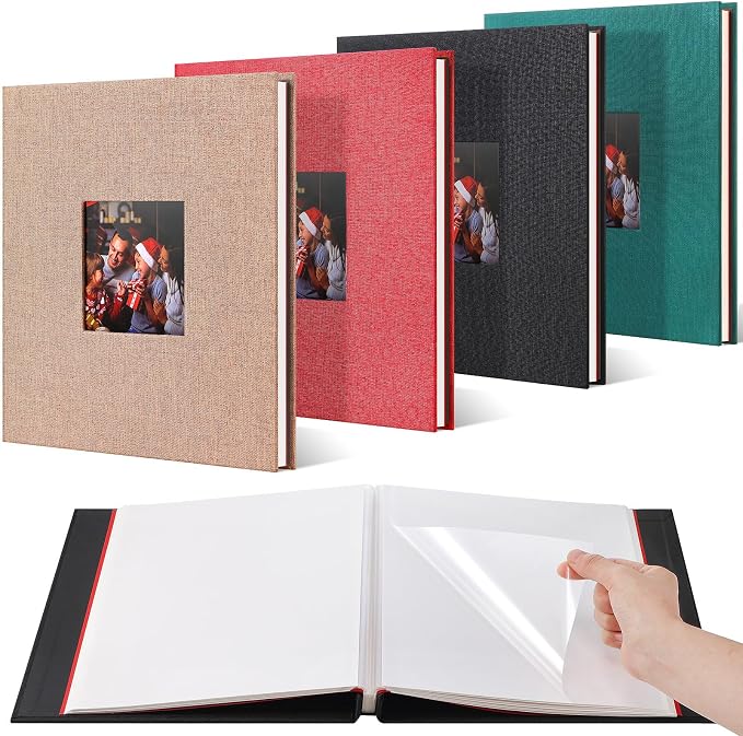 Sieral 4 Pcs Large Photo Album 10.6 x 11" Self Adhesive Scrapbook Album for 4x6 5x7 8x10 Pictures 40 Pages DIY Linen Cover Memory Album Photo Book for Family Travel Wedding Gifts by Sieral