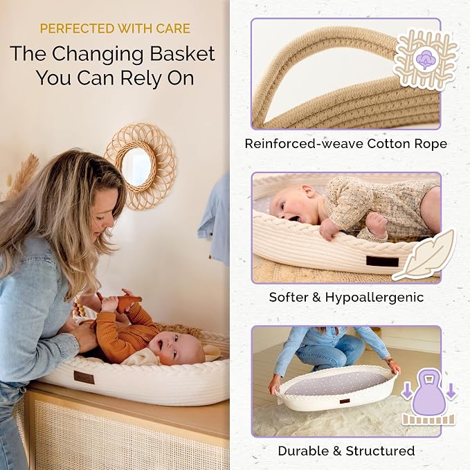 Baby Changing Basket, Portable Diaper Changing Pad, Moses Basket for Newborns, Changing Table Topper for Baby Nursery, Waterproof Travel Pad Cover - Image 3