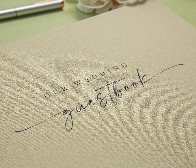 Wedding Photo Guest Book (Cream) - Linen Hardcover | Photo Corner Stickers | A4 Hardcover 11.5" x 8.5" Guestbook | 120 Pages w/ Photo Slots & Lines | Bridal Shower Engagement Party Wedding Reception - Image 5