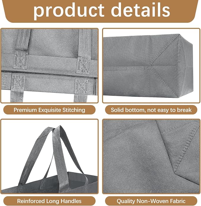 Reusable Grocery Bags 12.6 * 6.3 * 11.8 in - Non Woven Totes Bag with Reinforced Handles, Shopping Bags Bulk - Image 3