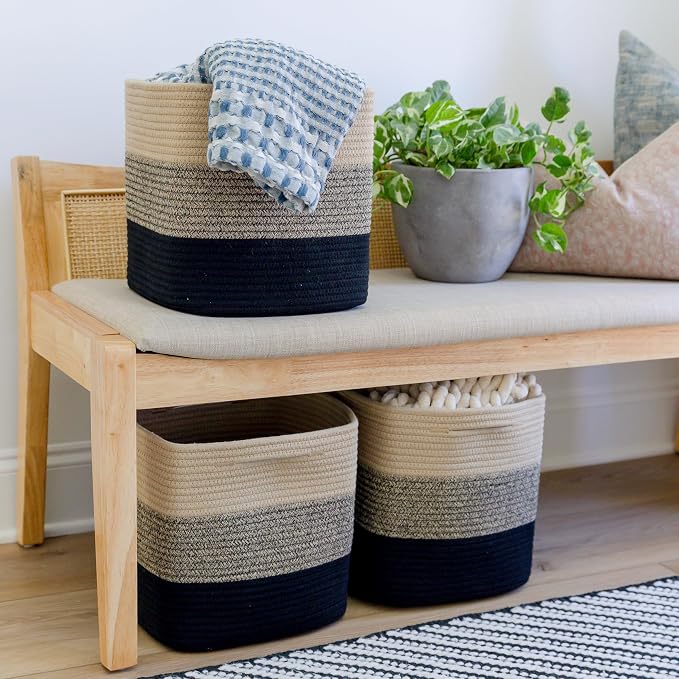 NaturalCozy Storage Cubes 11 Inch Cotton Rope Woven Baskets for Organizing, 3-Pack | Cube Storage Bin | Square Storage Baskets for Shelves Organizer, Classroom, Kids Toy Bins, Closet, Baby Nursery - Image 8