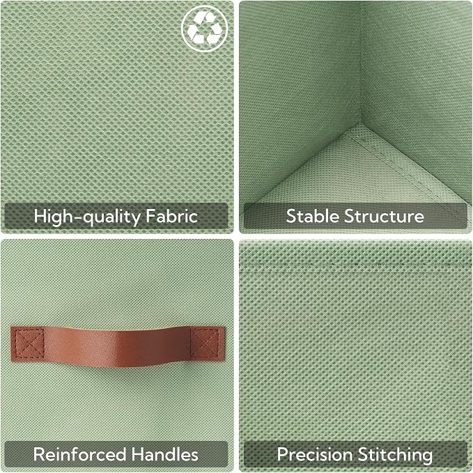 GRANNY SAYS 11 Inch Fabric Storage Cubes, 6-Pack, Sage Green | Collapsible Cube Storage Bins with Thickened Base Plate, Sturdy Handles, Decorative Baskets for Shelves, Closet - Image 6