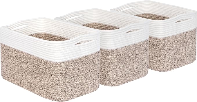 3-Pack Storage Baskets for Shelves, Playroom and Classroom Basket, Book Decorative Cube Bins, Woven Closet Organizers, Baby Nursery Baskets, Light Brown - Image 9