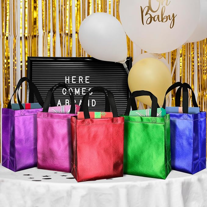 BLEWINDZ 100 Medium Reusable Gift Bags with Handles - Ideal Party Favors & Shopping Bags (10 Colors) - Image 4