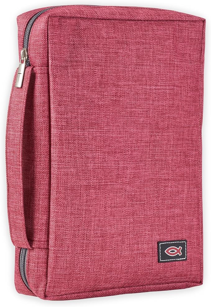 Christian Art Gifts Men/Women's Bible Cover Jesus Fish, Red Canvas, Large by ChristianArtGifts