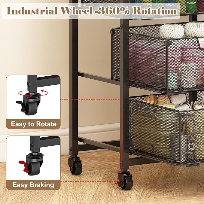 Under Desk Storage Cart with Lockable Wheels, 3-Drawer Rolling Storage Cart, Metal Utility Cart with Drawers for Art Cart, Craft Cart, Classroom, Office, Kitchen, Bedroom - Image 4