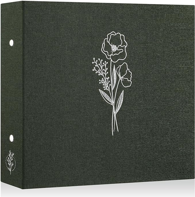 Lanpn 12x12 inch Scrapbook Photo Album, Linen Cover Archival Acid Free Top Load 3 Ring Binder Folder Photo Book 12 x 12 with 30 Plastic Sleeves 60 Pages (Green) by Lanpn