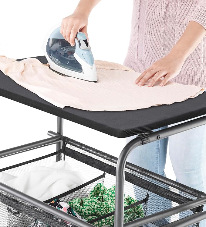 Whitmor Triple Laundry Sorter with Ironing & Folding Table - Rolling Laundry Sorter with Ironing Table - Gunmetal - Image 3