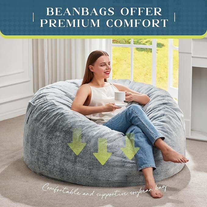 Hobestluk Bean Bag Chair for Adult Giant Beanbag with Filler Grey 3FT | Breathable Material Removable Machine Washable Cover Memory Foam Living Room Bedroom Reading Gaming Oversized Large Big - Image 6