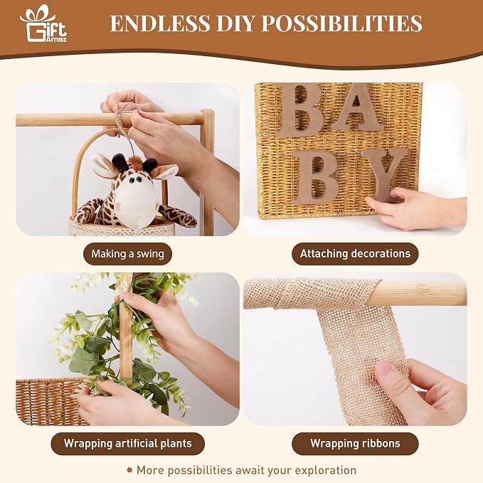 GiftAmaz Baby Shower Crate Closet, Large Hand-Woven Rattan Storage Crates with Handle, Baby Shower Gifts, Baby Welcome Box Nursery Basket for Newborn Boys Girls, Pregnancy Gifts for New Parents - Image 5