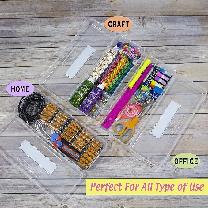 BAZIC PRODUCTS Clear Ruler-Length Pencil Box, 4-Pack | 13 3/8 x 5 3/8 x 2 1/2 in, snap-latch lid for long supplies - Image 3