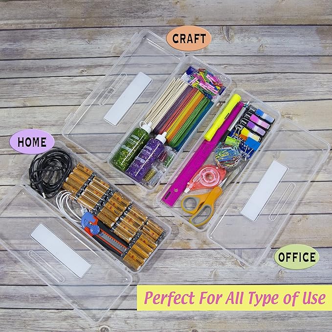 BAZIC PRODUCTS Clear Ruler-Length Pencil Box, 4-Pack | 13 3/8 x 5 3/8 x 2 1/2 in, snap-latch lid for long supplies - Image 3