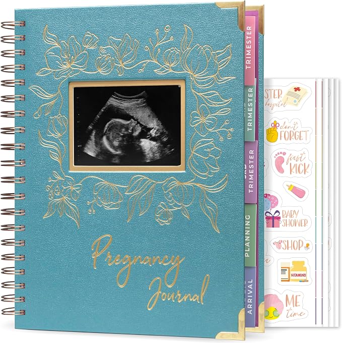 Clever Fox Pregnancy Journal, Expecting First Time Mom Planner Aquamarine | SonoFrame edition, Organized pregnancy & baby diary with weekly countdown calendars & checklists, memory book 9 x 10.5 in by CleverFox