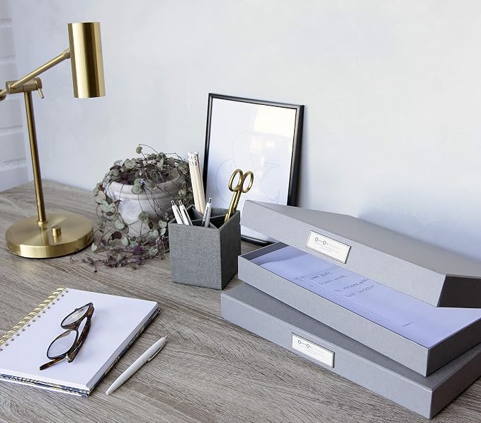 Bigso Sven Fiberboard Classic Hinged Document Box - File Organizer for Important Paperwork - Document Storage Box with Hinged Lid & Metal Label Window - 1.8 in x 13.2 in x 9.3 in - Dark Grey - Image 5