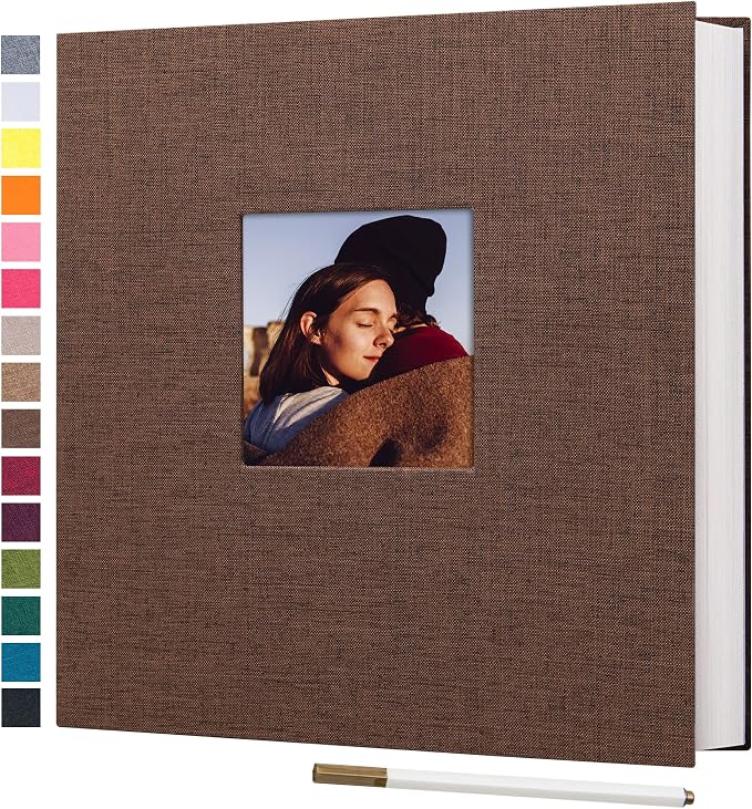 potricher Self Adhesive Photo Album 40 Pages, Linen cover, Brown | Photo Album Self Adhesive 4x6 5x7 8x10 Pictures, Linen Cover DIY Scrapbook Albums for Family, Wedding, Baby, Anniversary by potricher