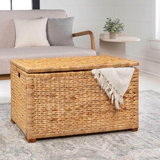 happimess HPM9005A Anada Wicker Weave 30" Storage Trunk, Wooden Frame/Water Hyacinth, Farmhouse, Transitional, Coastal, Rustic for Office, Dorm Room, Living-Room, Bedroom, Dining-Room, Natural | Solid Mahogany Construction, Collapsible Folds Flat, Remo... - Image 2