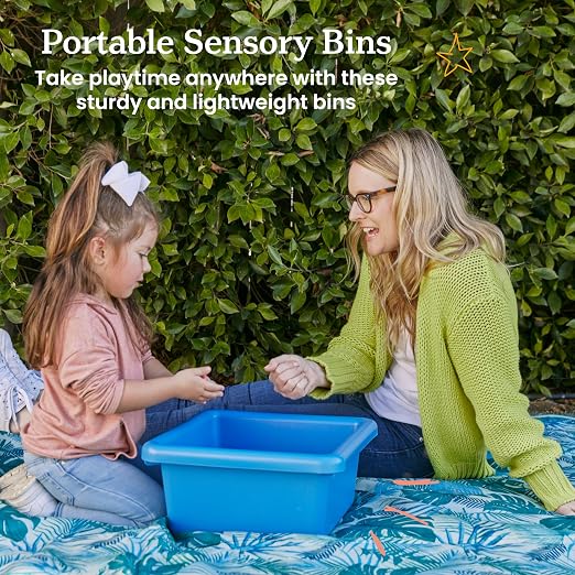 ECR4Kids Stackable Square Bins with Non-Snap Lids, Multipurpose Organization, French Blue, 2-Pack - Image 3