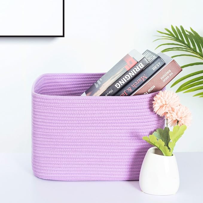 3-Pack Storage Baskets for Shelves, Decorative Baskets for Organizing, Woven Baskets for Storage, Book Basket Cube Storage Bin Box, Pantry Closet and Shoe Organizers, Lilac Purple - Image 2