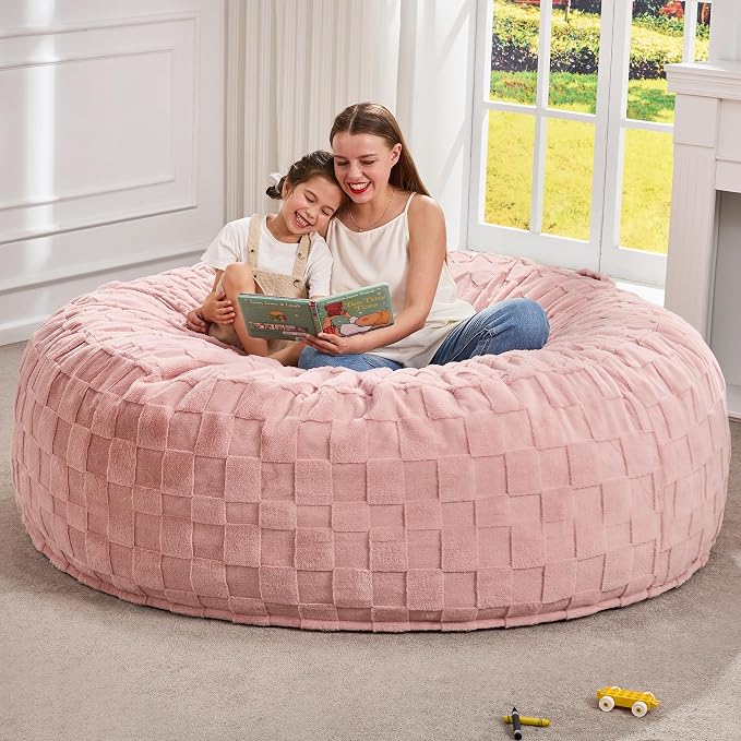 Hobestluk Giant Bean Bag Chairs 6FT Oversized BeanBag Chair for Adult Jumbo | Memory Foam,Washable Cover,Unique Fluffy Plaid,Comfy Bean Bag Bed with Filler Gaming Reading Bedroom Living Room | Pink 6FT by YourHomeDeservesMore