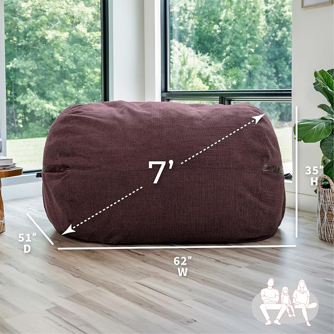 Big Joe Fuf 7Ft Giant Foam Bean Bag Chair, Oversized Couch with Removable Cover for Kids, Teens, Adults, Merlot Cloudweave, 7 Foot | Premium Shredded Foam Filled, Cloudweave, Adult-Sized Comfortable Seating, Supports Up to 300 lbs - Image 3