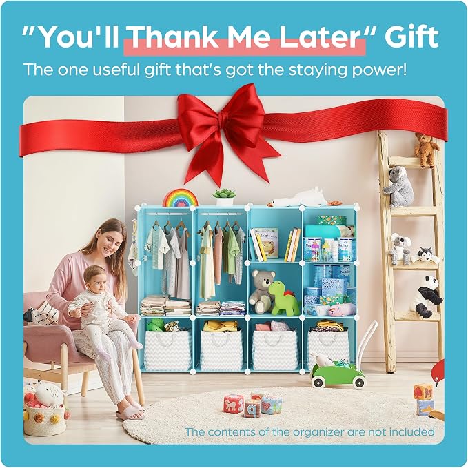 Baby Closet Organizer for Nursery - Durable Baby Wardrobe Armoire for Closet - Customizable Dresser Shelves - Waterproof Shelf Clothes Organizer w/Wall Fixation (Blue) - Image 8