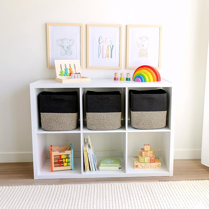 NaturalCozy Storage Cubes 11 Inch Cotton Rope Woven Baskets for Organizing, 3-Pack | Cube Storage Bin | Square Storage Baskets for Shelves Organizer, Classroom, Kids Toy Bins, Closet, Baby Nursery - Image 3